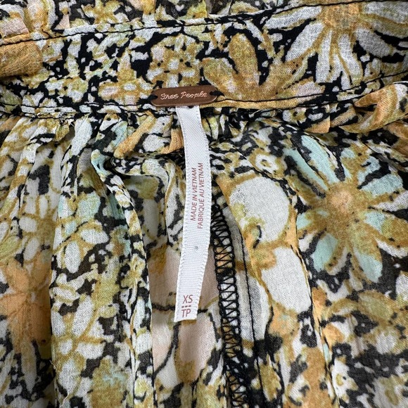 Free People Dress Womens XS Cream Green Feeling Groovy Floral Maxi Chiffon Boho - Picture 5 of 12